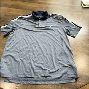 Nautica Men's Blue ish Gray w Navy and White stripes Polo Shirt